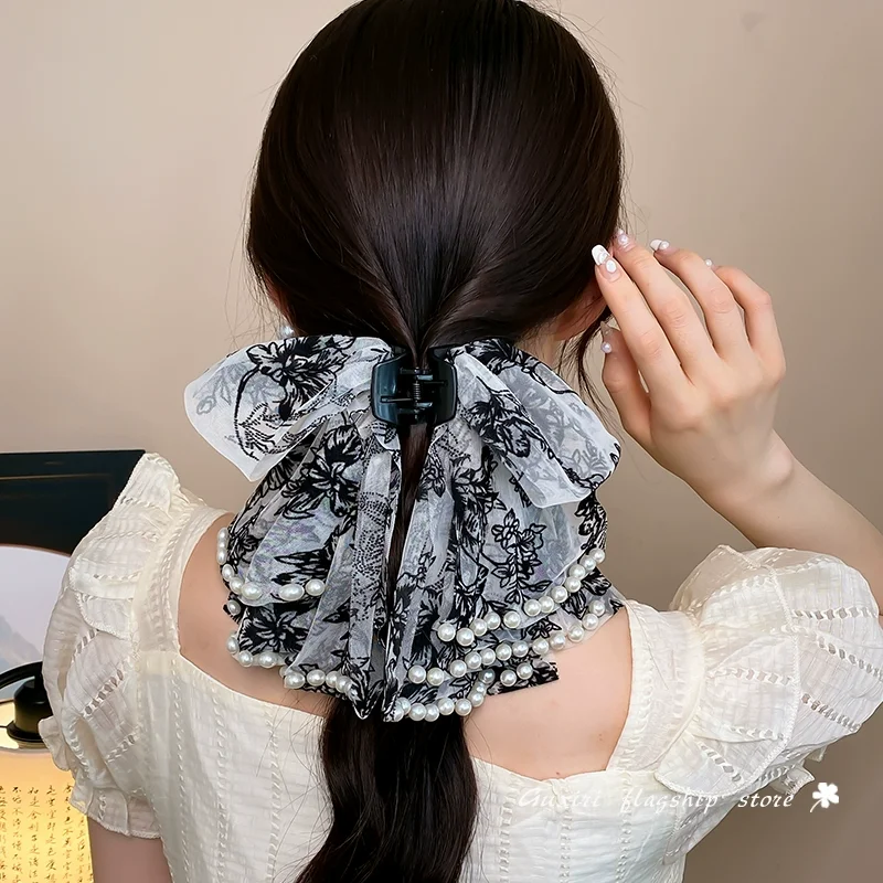 

Female Summer Autumn New Headwear Accessories Women Hair Styling Tools Hairpins Pearls Bow Hair Claw Lady Romantic Hair Clip