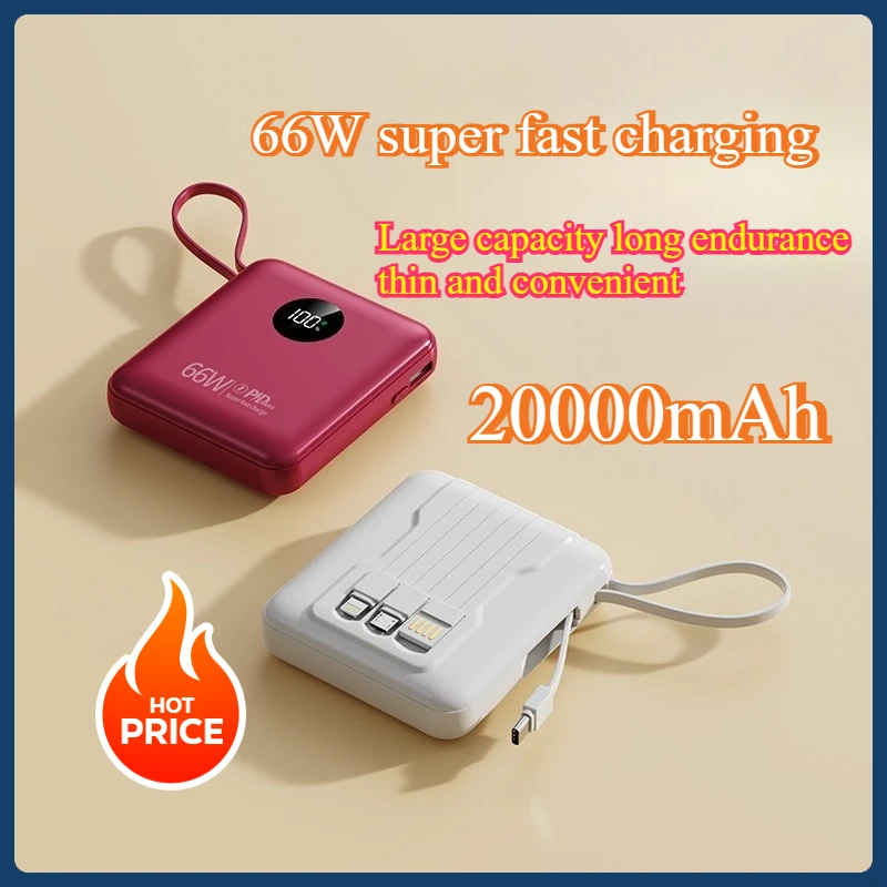 

66W Super Fast Charge Mini Power Bank with Built-in Cable 20000mAh High Capacity Portable Charger