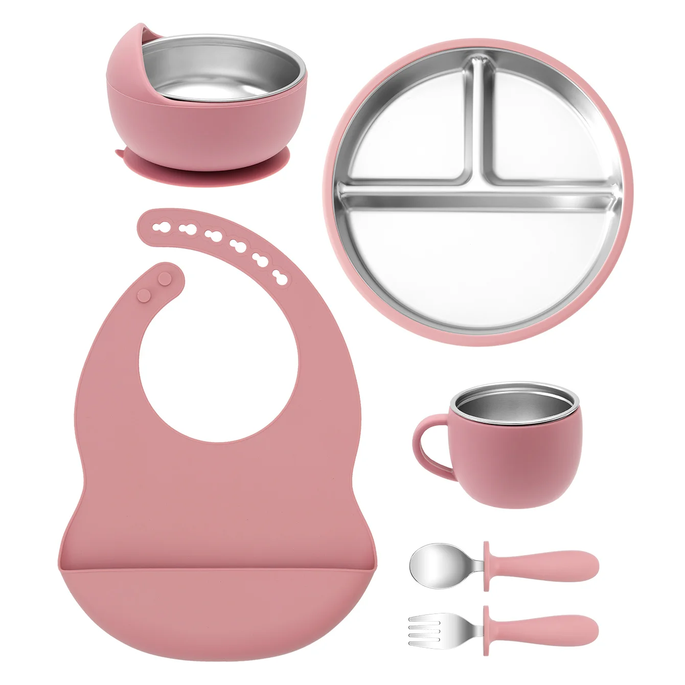 6PCS Stainless Steel Dishes Plate Baby Feeding Set BPA Free Sucker Dishes Bowl Training Fork Spoon Cup Baby Newborn Items