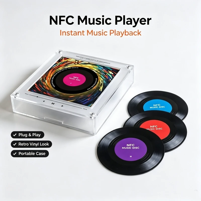 NFC Refrigerator Sensing Music Player with Night Light, 9 Blank NFC Discs, Custom Fridge Stickers Creative Decor Ornament