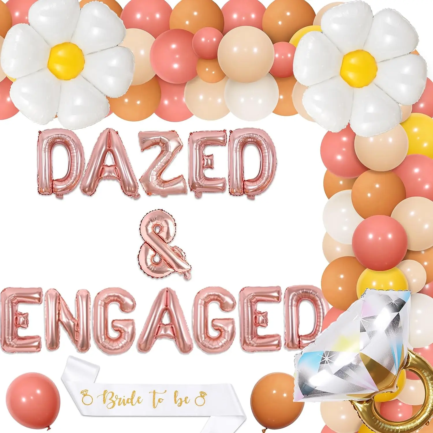 

JOYMEMO Dazed & Engaged Bachelorette Decorations Boho Daisy Balloon Arch Bride To Be Sash for Groovy Bridal Shower Engage Party