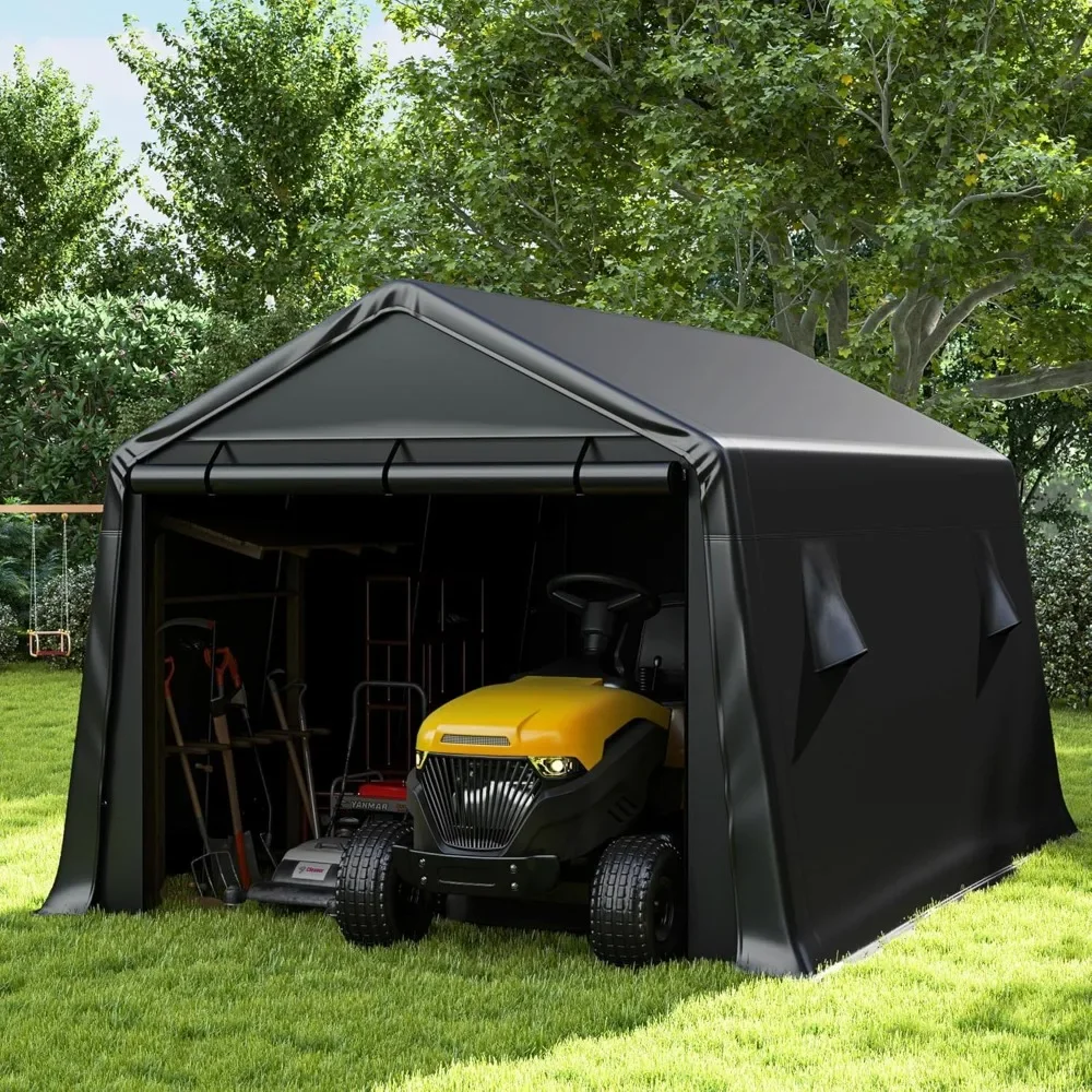 10 x 15 FT Heavy Duty Carport, 240 g PE Waterproof Cover, Outdoor Waterproof Portable Storage Shed with All-Steel Support Frame