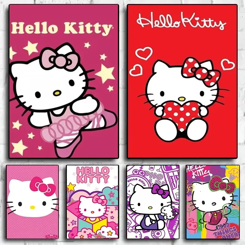 Japanese Anime Cartoon Character Sanrio Canvas Painting Hello Kitty Posters Wall Art Mural Picture Girls Room Home Decor Cuadros