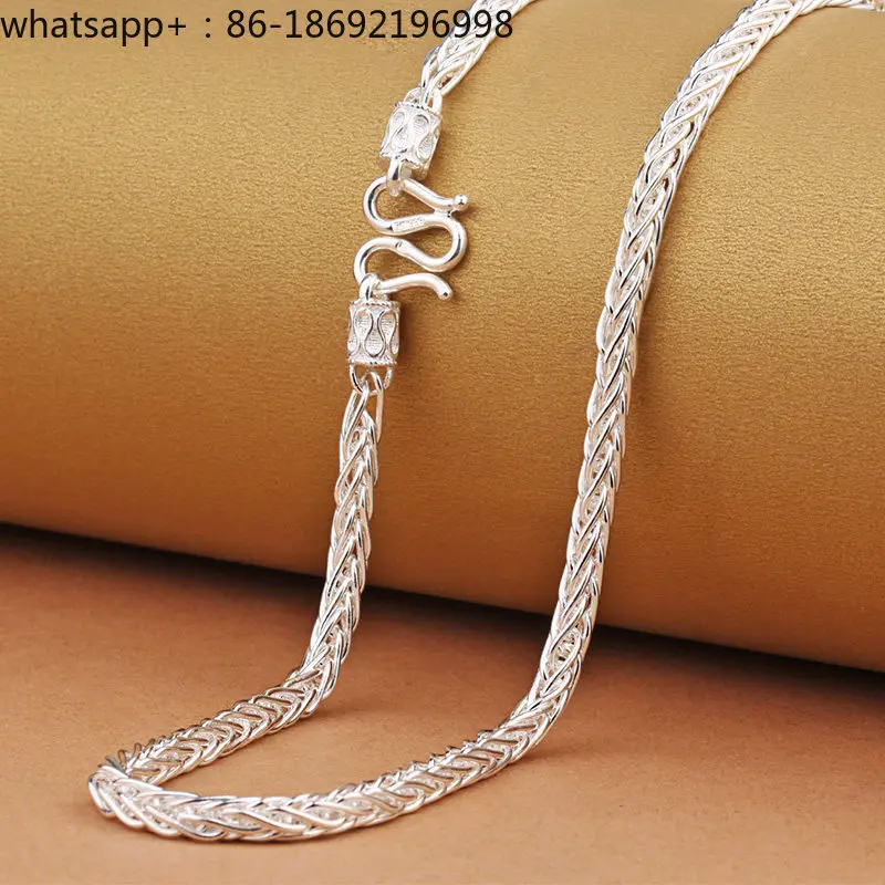Woven Necklace Men's 999 Sterling Silver Men's Fashion Hip-hop Accessories Design Sense Silver Lanyard