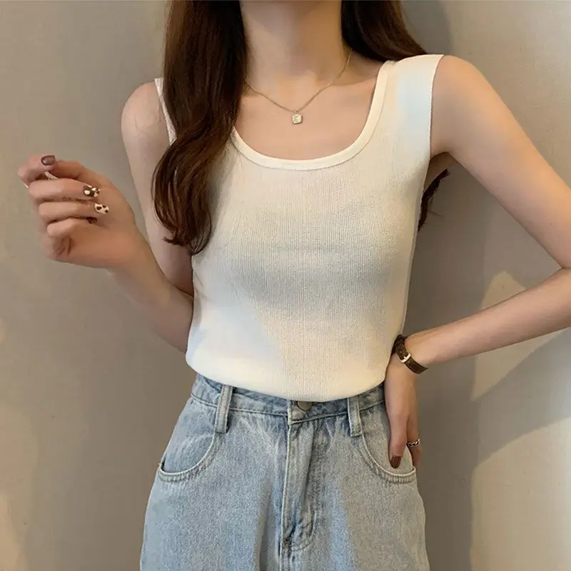 Knitted Bottom Vest Women's Summer 2023 New Korean Version Slim Anti-fade Solid Color with Sleeveless Top