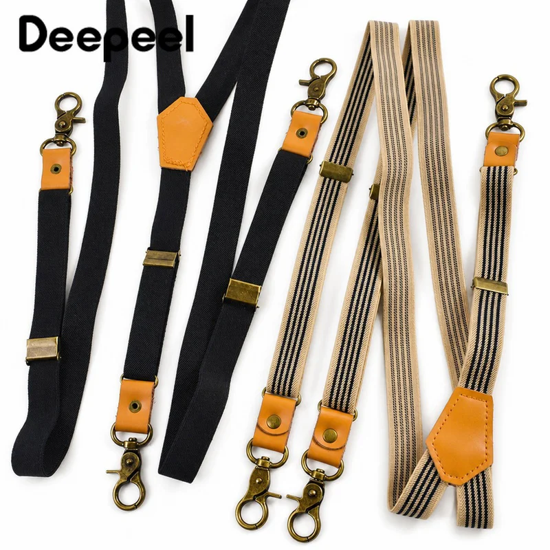 1Pc 2*110cm Vintage Men's Suspenders Y-Type 3 Clips Sanp Hook for Suit Trousers Adjustable Shoulder Strap Leather Rivet Buckles