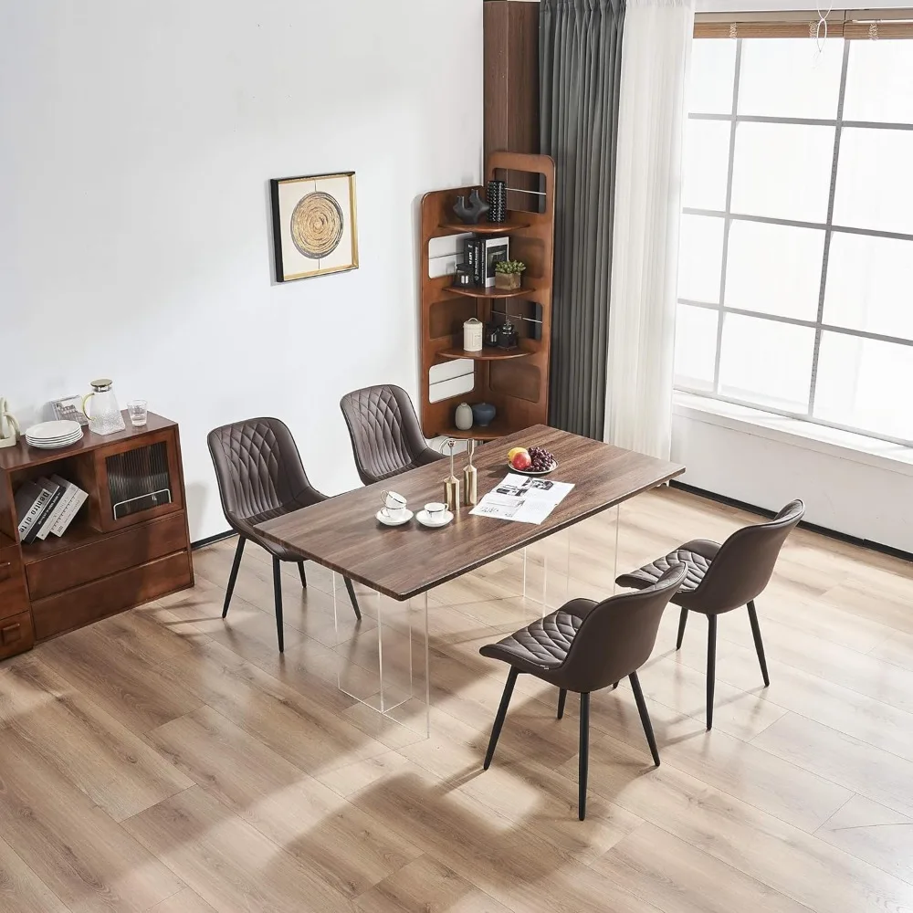 طقم كراسي طعام حديثة من الجلد الصناعي مكون من قطعتين مع إطار معدني معزز ومنفروشات مقاومة للخدش