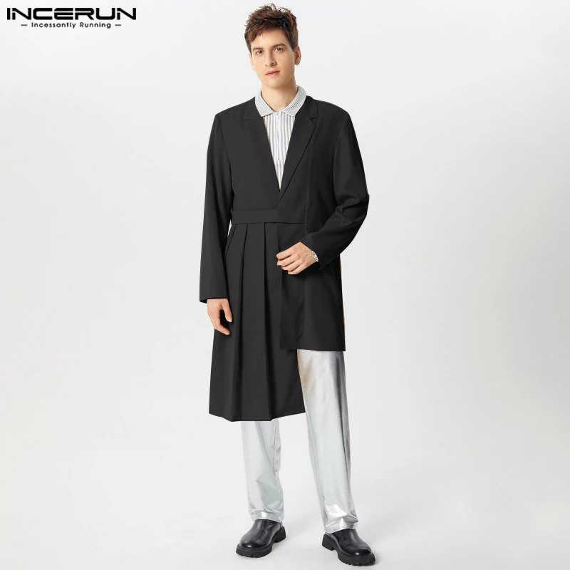 Fashion Casual Style Tops INCERUN New Men\'s Pleated Irregular Hem Suit Coats Handsome Male Solid Loose Long Sleeved Blazer 2024