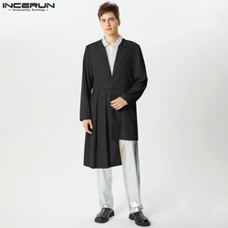 Fashion Casual Style Tops INCERUN New Men's Pleated Irregular Hem Suit Coats Handsome Male Solid Loose Long Sleeved Blazer 2024