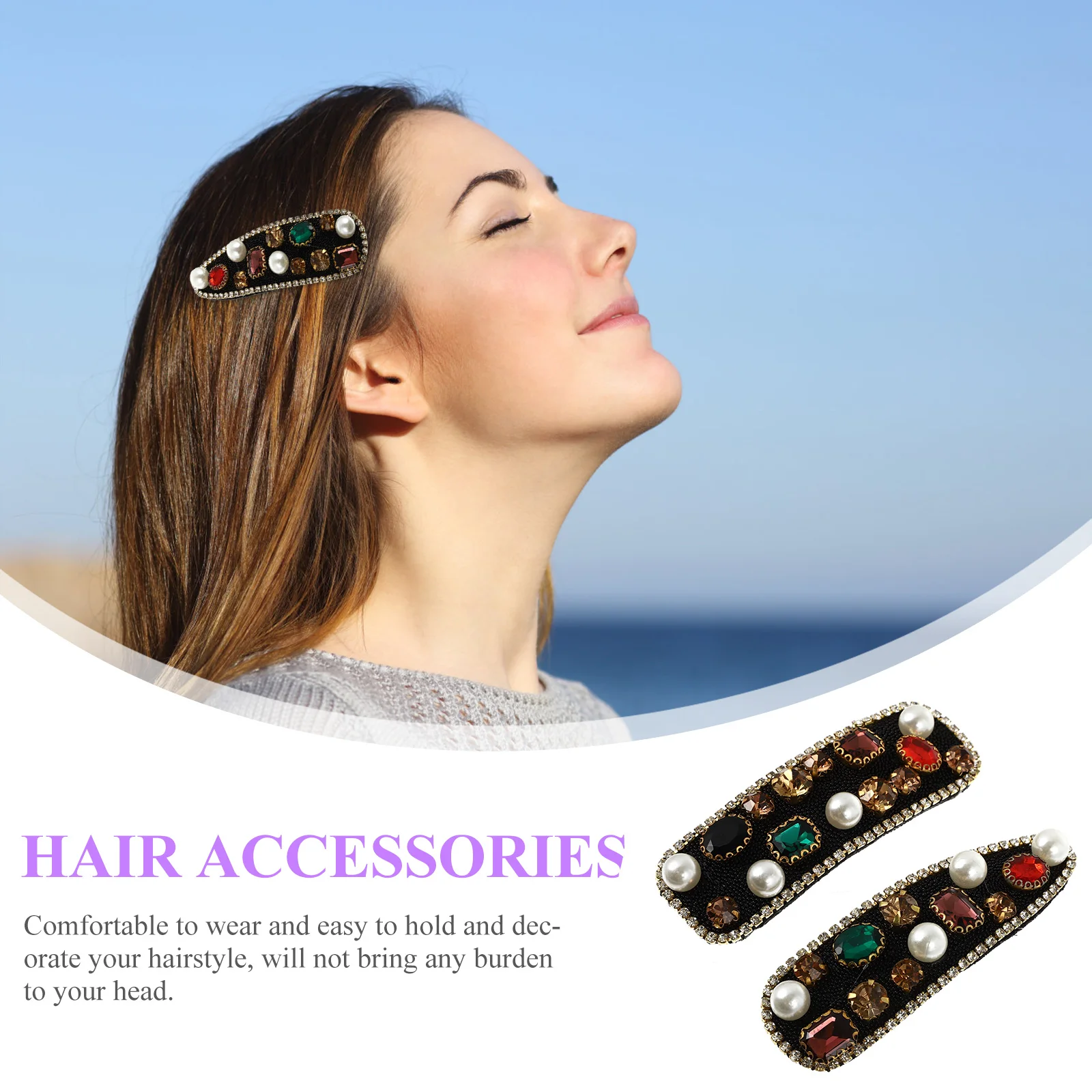 

2pcs Colorful Rhinestone Hairpins Stylish Durable Hair Clips Unique Bang Bobby Fashion Elegant Design Women Girls Party Daily