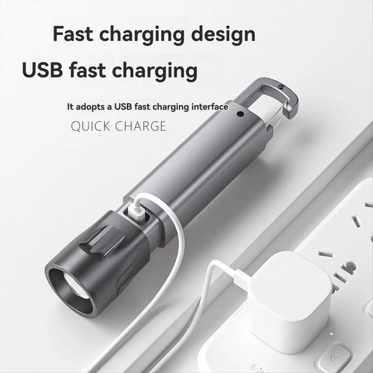 ABME USB Rechargeable Flashlight Ultra Bright with Zoom Multi-Mode Hook for Camping Hiking Fishing