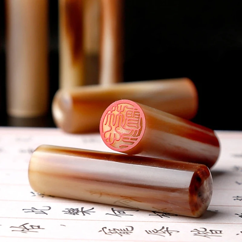 Natural White Ox Horn Round Name Stamps Custom Engraved Personalized Seal Vintage Carving Private Logo Stamp Sellos Present Gift