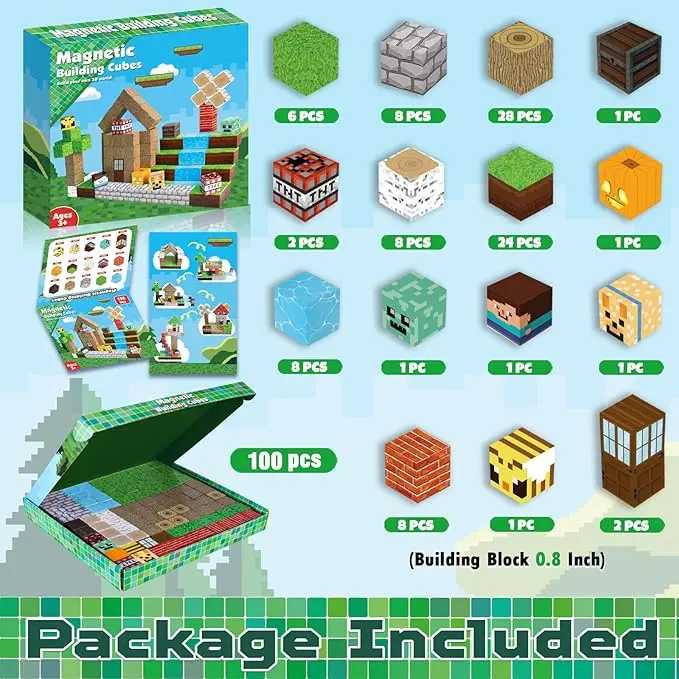 자석 블록 - 100PCS 공룡 테마 자석 타일, 광산 Magworld 빌딩 블록 만들기, 소년을위한 STEM 감각 장난감