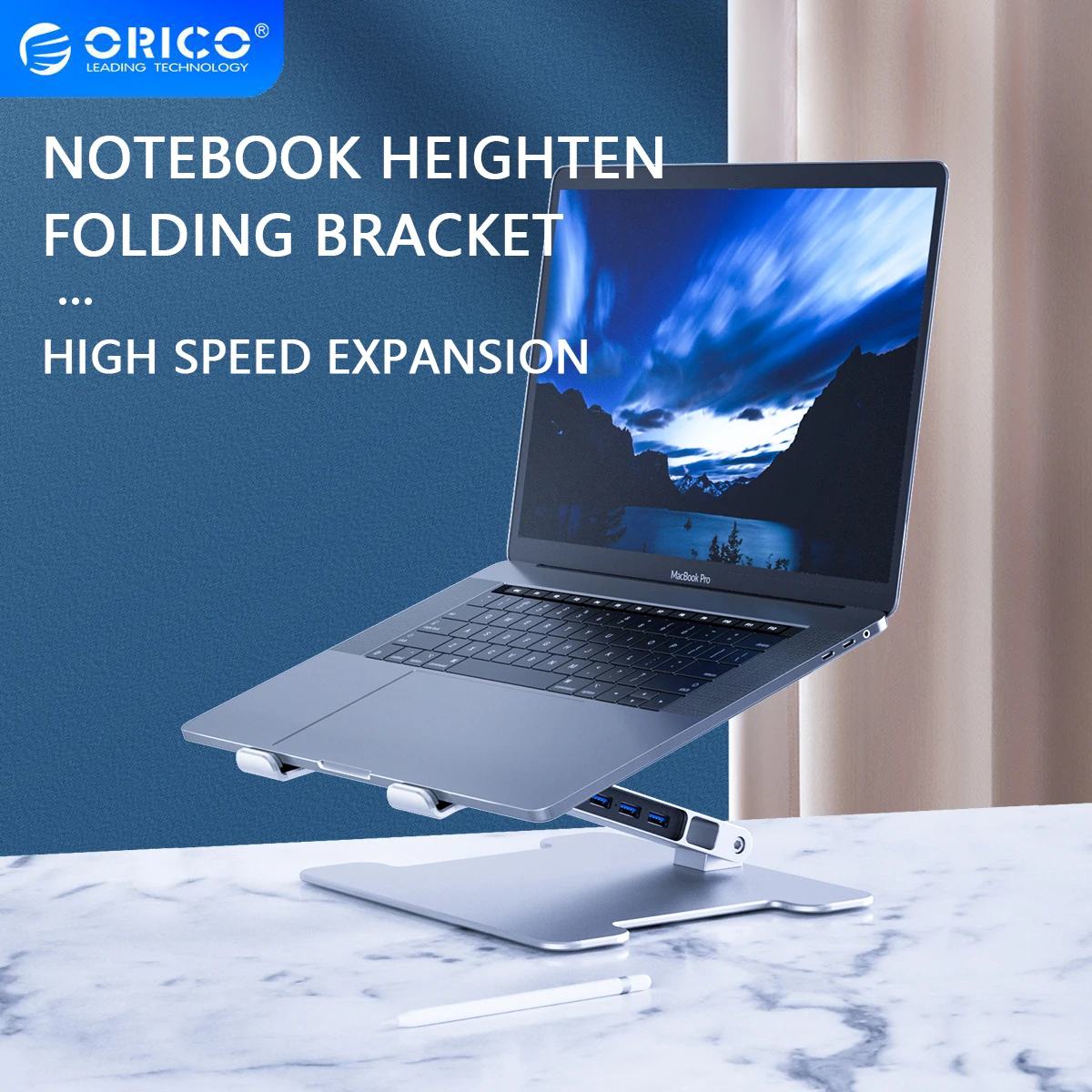 ORICO Aluminum Laptop Stand Foldable Adjustable Computer Stand Laptop Stand with 4 Port USB3.0 HUB and SD Port for MacBook Dell