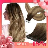 Cinta de inyección virgen de brillo completo en extensiones de cabello humano, cinta Invisible atada a mano en extensión de cabello, adhesivo Natural de cabello humano