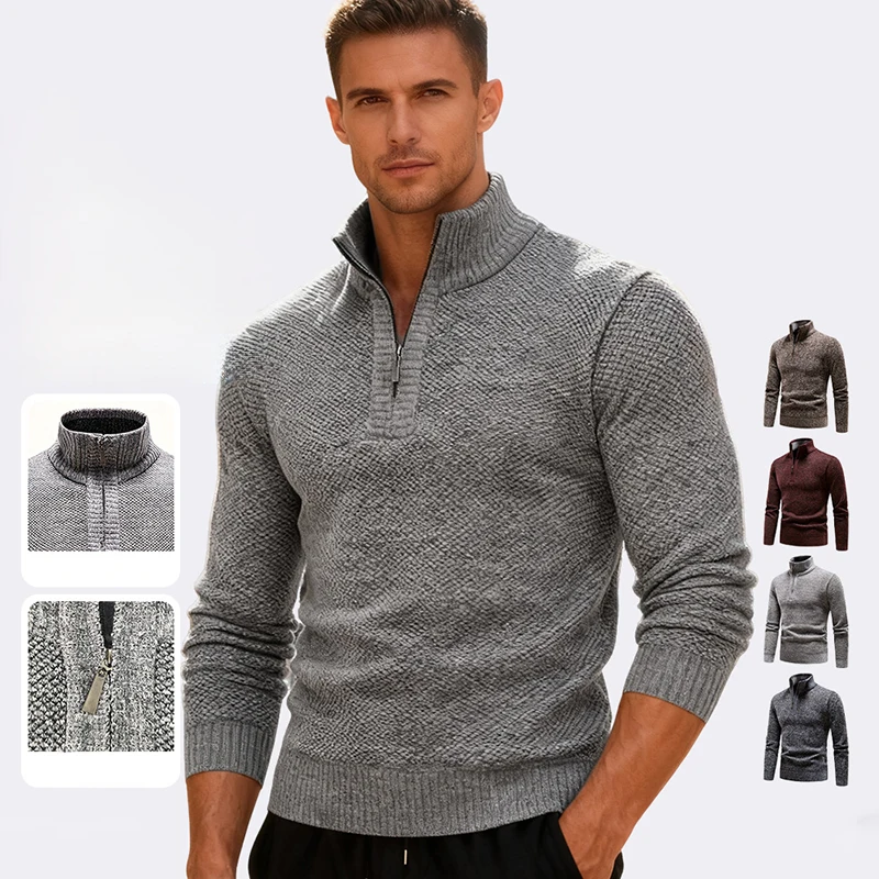 

Американские пуловеры с воротником-стойкой на молнии, топы, мужские осенне-зимние уличные утепленные вязаные свитера, мужские повседневные спортивные джемперы