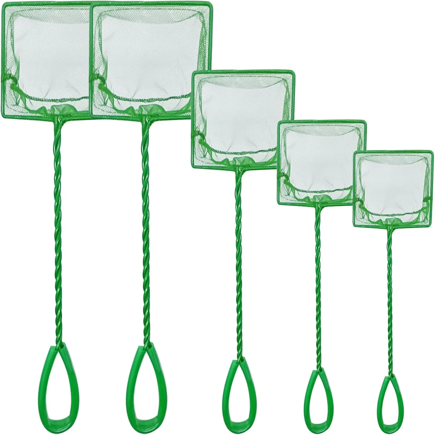

5 Pack Aquarium Fish Nets, Multi-Size Fine Mesh Nylon Fishing Nets with Long Plastic Handle for Fish Tank - Green (3in, 4in