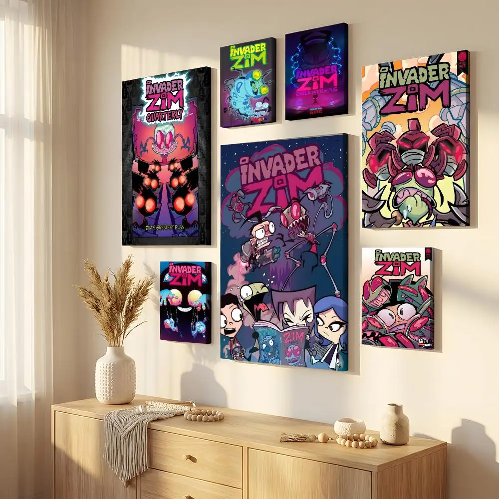 Animation I-Invader Z-ZIM Framed Wall Painting Framed Canvas Wall Art Waterproof Wall Decor For Living Room Bedroom