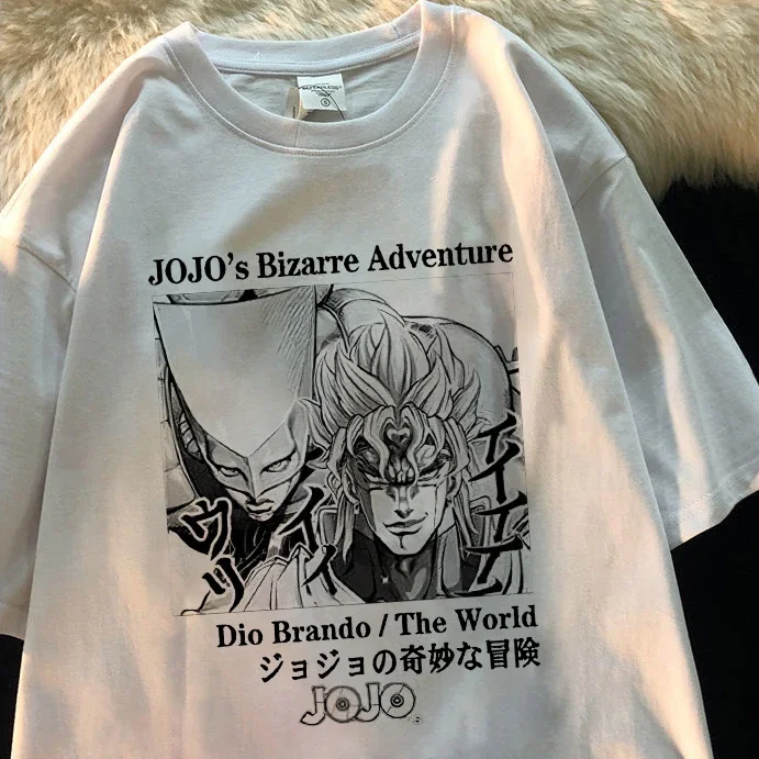 Short-sleeved Japanese Anime Jojo Bizarre Adventure Graphics Print T-shirt Casual Loose T-shirts Streetwear Female Harajuku Punk