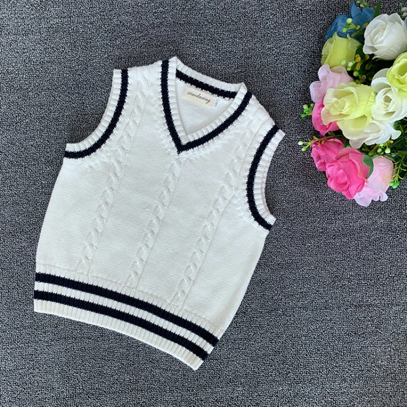 Children Sweater School Uniform Vest Girl Knitted Wool Vest College Style Camisole Baby Boy Sweater كنزة صوفية ملابس شتويه اطفال