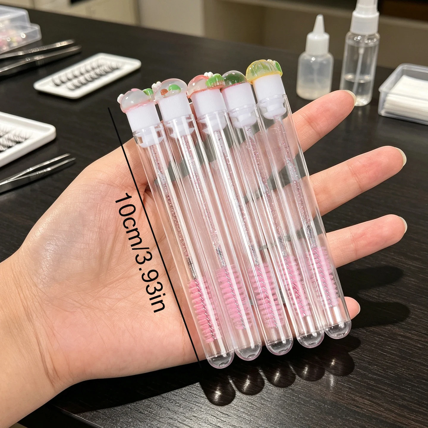 10Pcs Cute Fruit Reusable Eyelash Brush Tube Mascara Wand Spoolie Eyelash Extension Brow Brush Kawaii Travel Washable Makeup Too - view 5