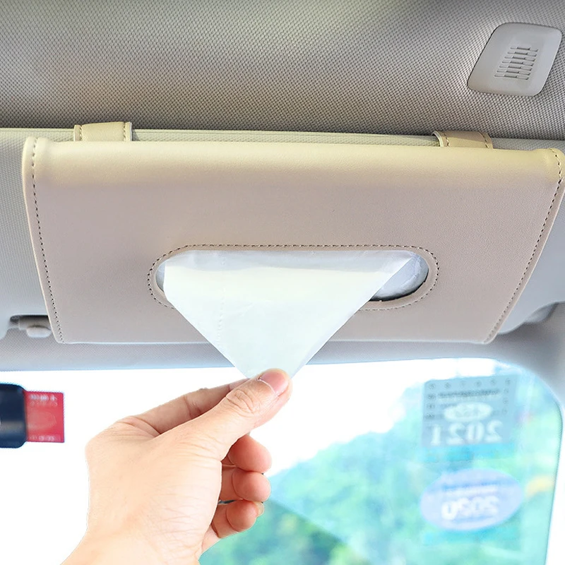 Car Visor Tissue Holder PU Leather Hanging Paper Towel Clip Napkin Holder Backseat Tissue Case Auto Interior Accessories