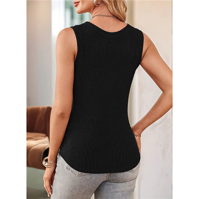 حار Kf-المرأة تانك القمم 2025 فضفاض زر أسفل الخامس الرقبة فلوي الصيف القمم الأساسية عطلة الشاطئ وتتسابق