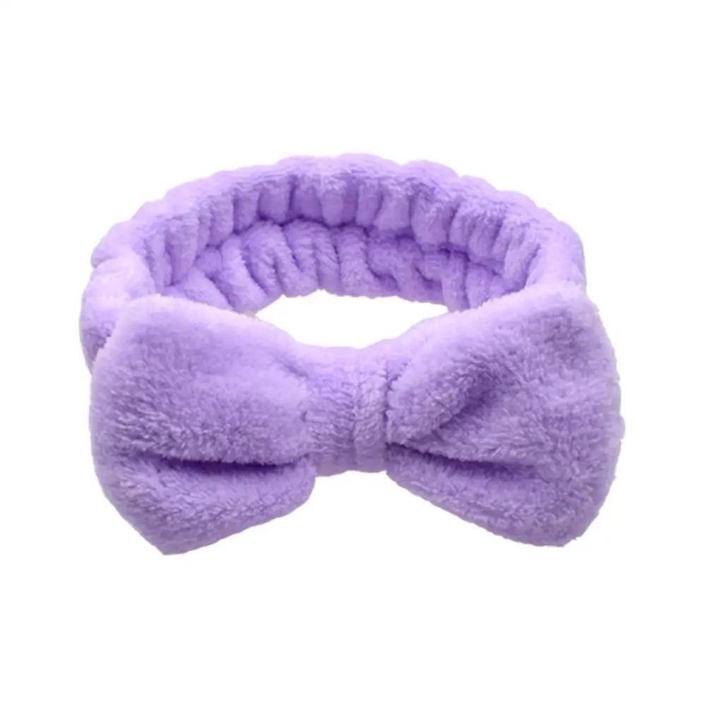 Women Solid Bow Headbands Coral Fleece Makeup Spa Wash Head Towel Turban Hair Accessories Hairbands Face Band Girls Wrap He T1K1