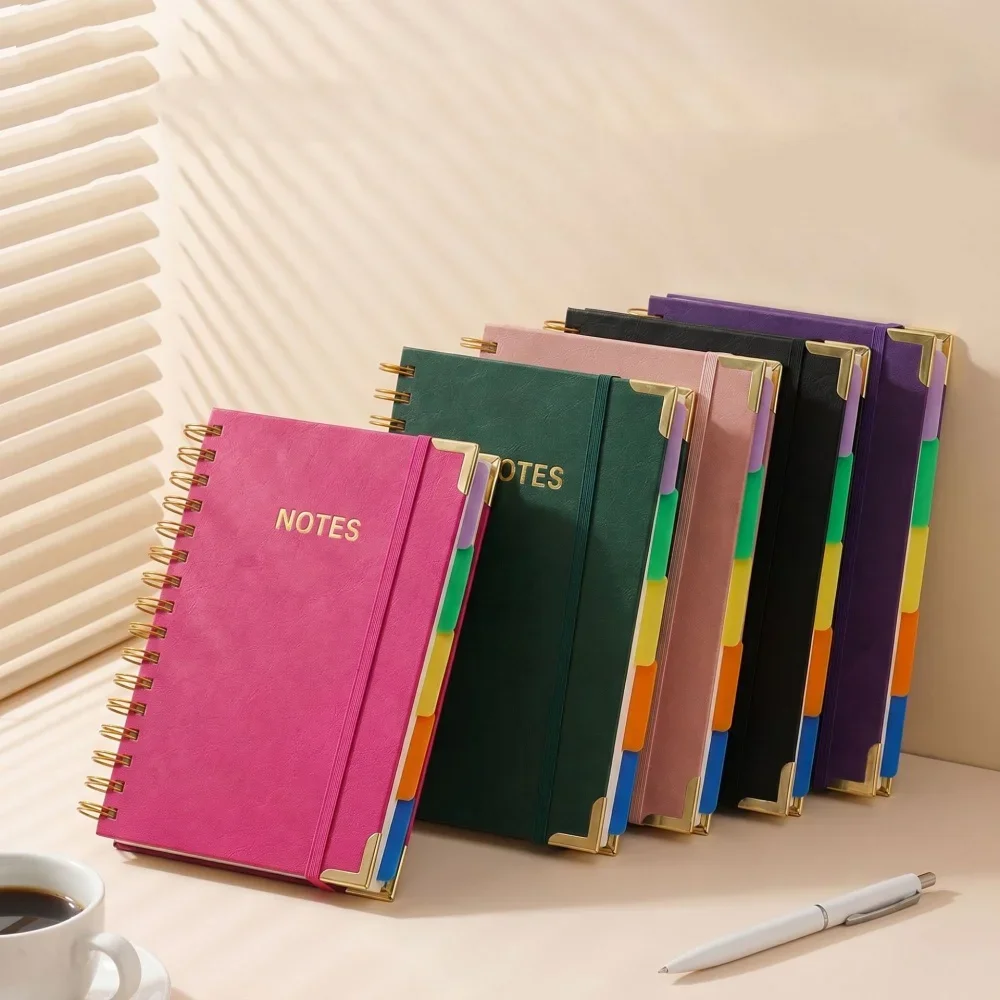 A5 Hardcover Spiral Notebook 300 Pages 100GSM Thick Faux Leather Journal with Ruler & Dividers Vintage Planner School Daily Note