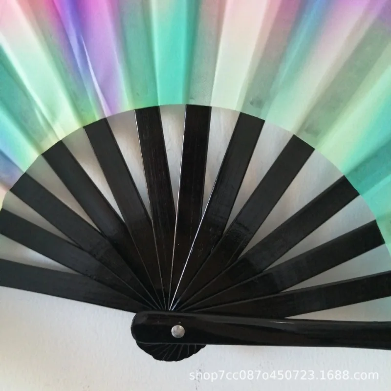 33cm Large Folding Hand Rave Fan Chinease/Japanese Gifts Dance Music Colorful Festival Gradient Reflective Fold