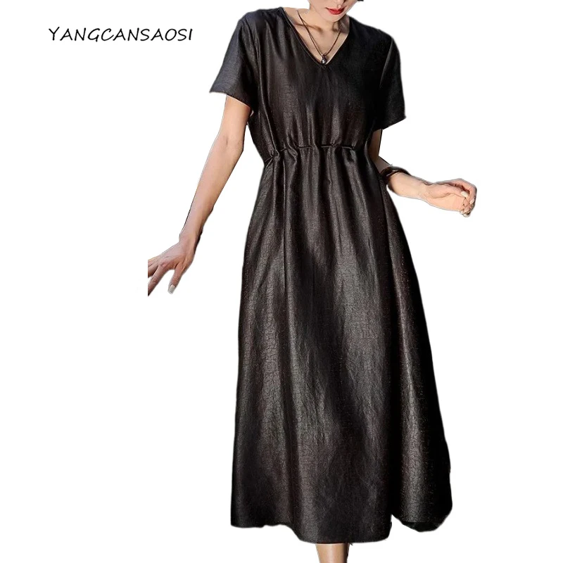 

Неугольное культурное наследие, 100% натуральный шелк тутового шелка, гамбургеры, Гуандунская марля, кружевная талия, женское модное платье с v-образным вырезом