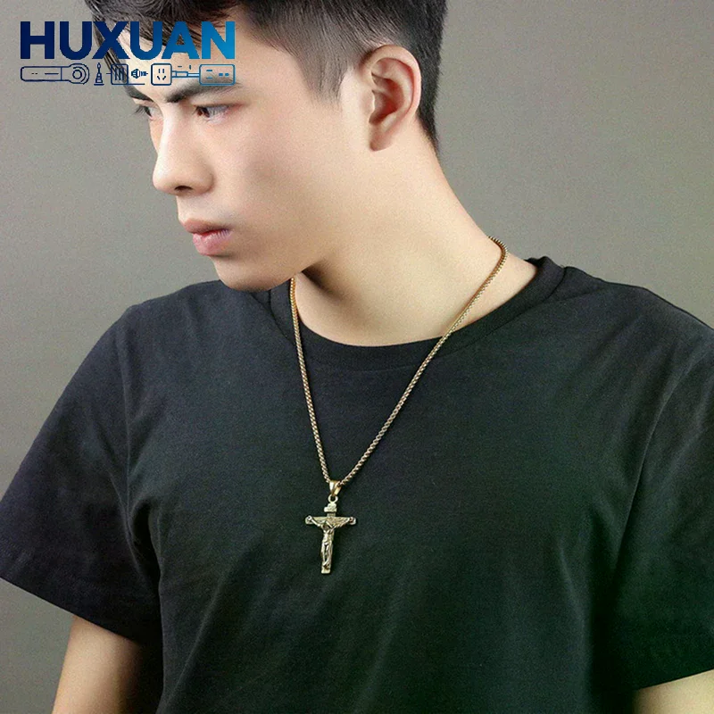 Creative   Cross Pendant Necklace, Trendy Personalized Stainless Steel Religious Jewelry, Prayer Gift