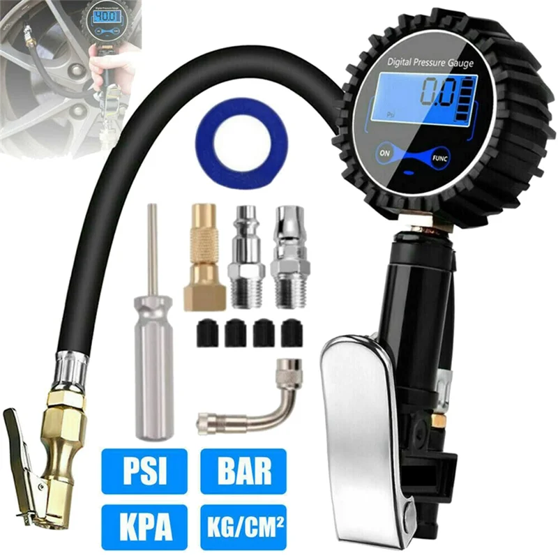 Digital Tire Inflator Pressure Gauge Air Compressor Pump LCD Display LED Backlight Vehicle Tester Monitoring Manometro