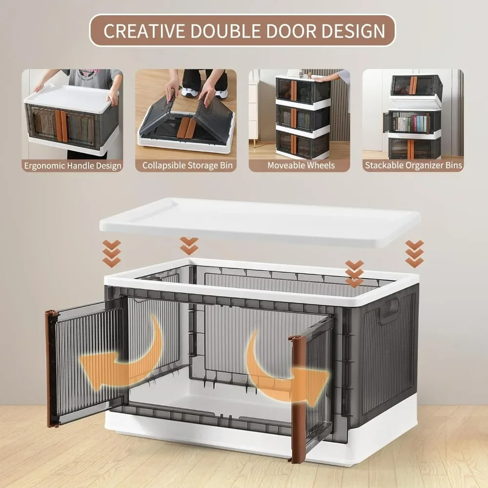 Storage Bins with Lids & Wheels 8.4 Gal, Collapsible Stackable Storage Bins,Trunk Organizer Folding Storages Box