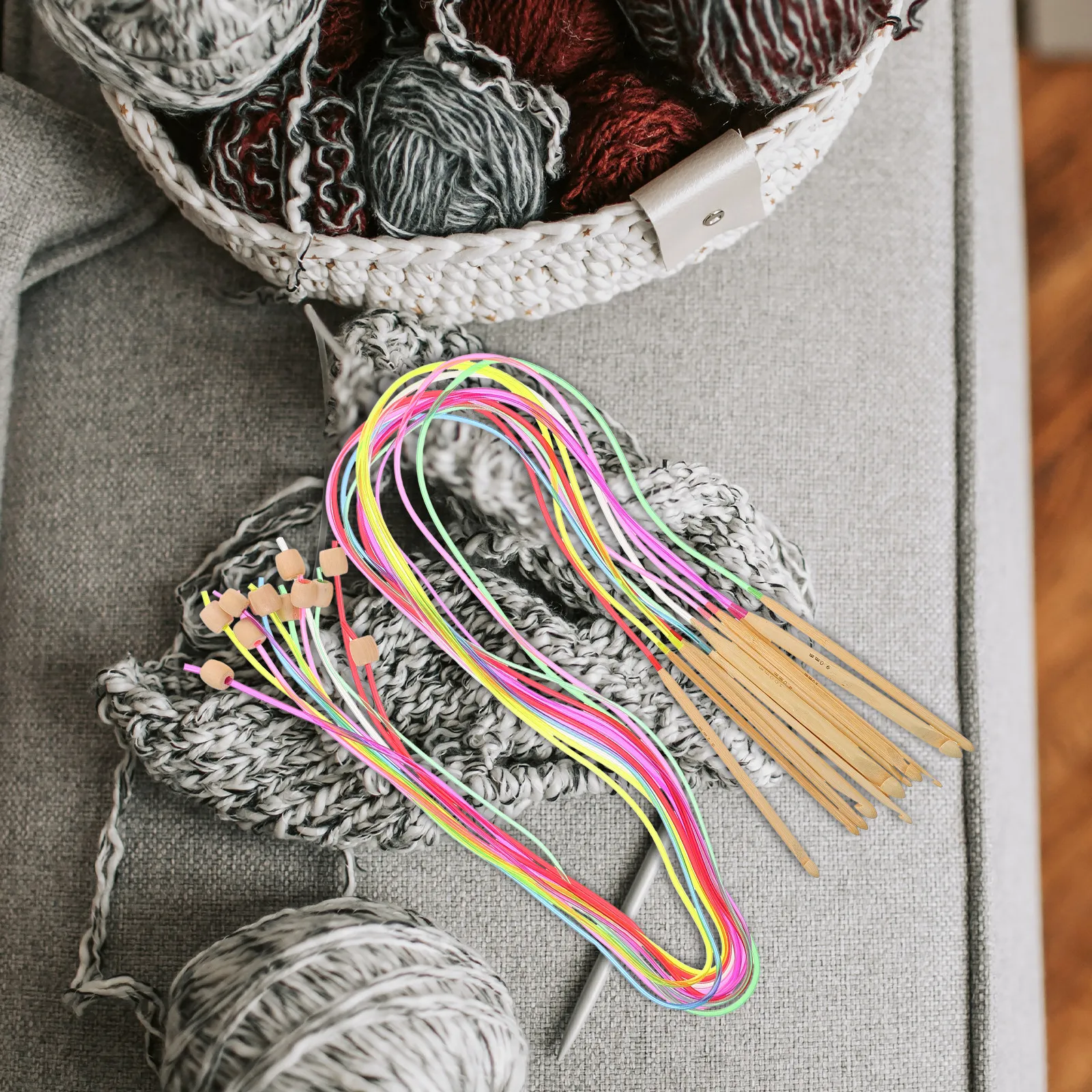 

Набор из 12 крючков для вязания из прочной резины и дерева для изготовления ковриков, чехлов для сидений, рукоделия и ткачества