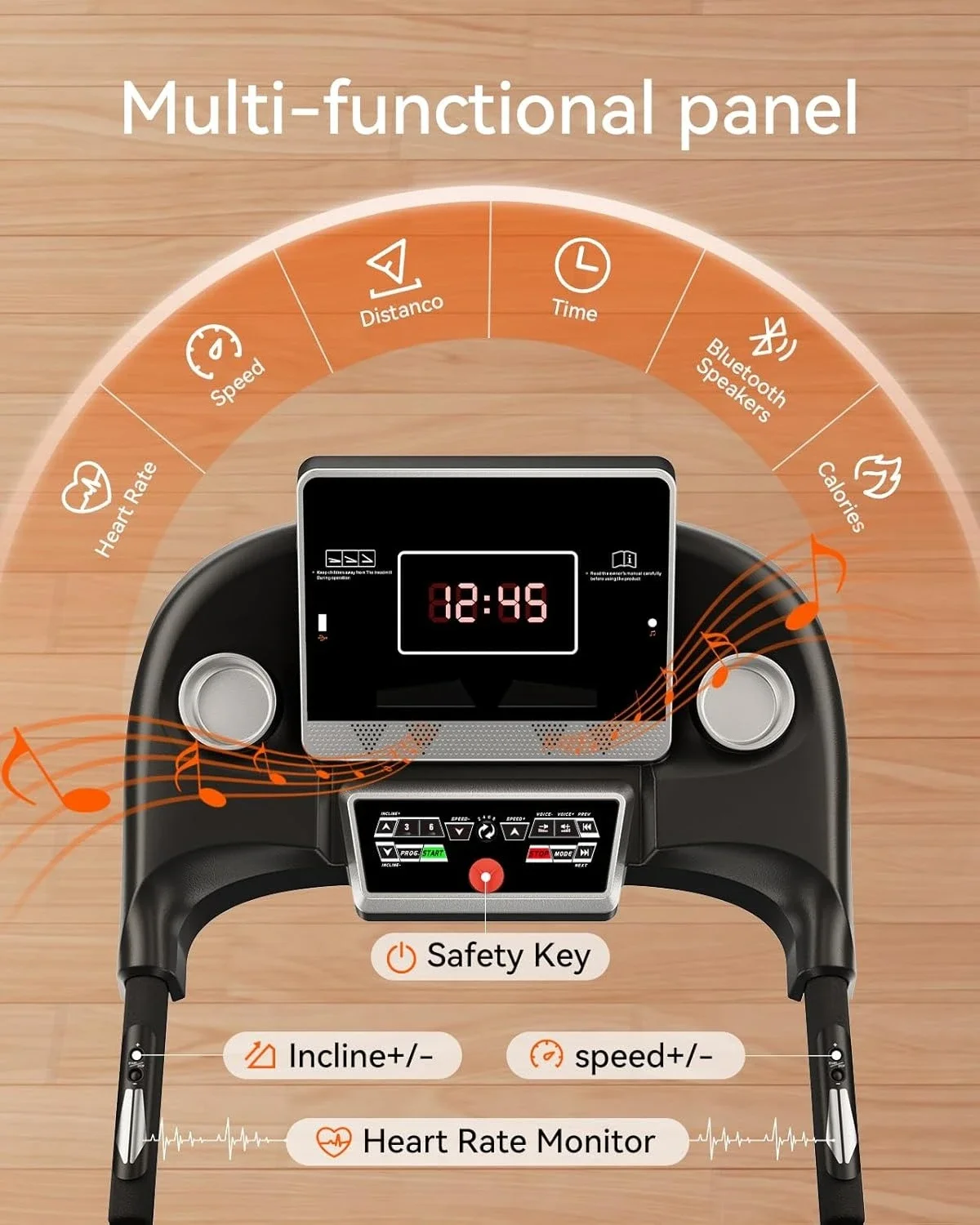 Treadmill with 0-15% Auto Incline, 3HP Folding Treadmills for Running Walking with 300LBS Weight Capacity Pulse Monitor
