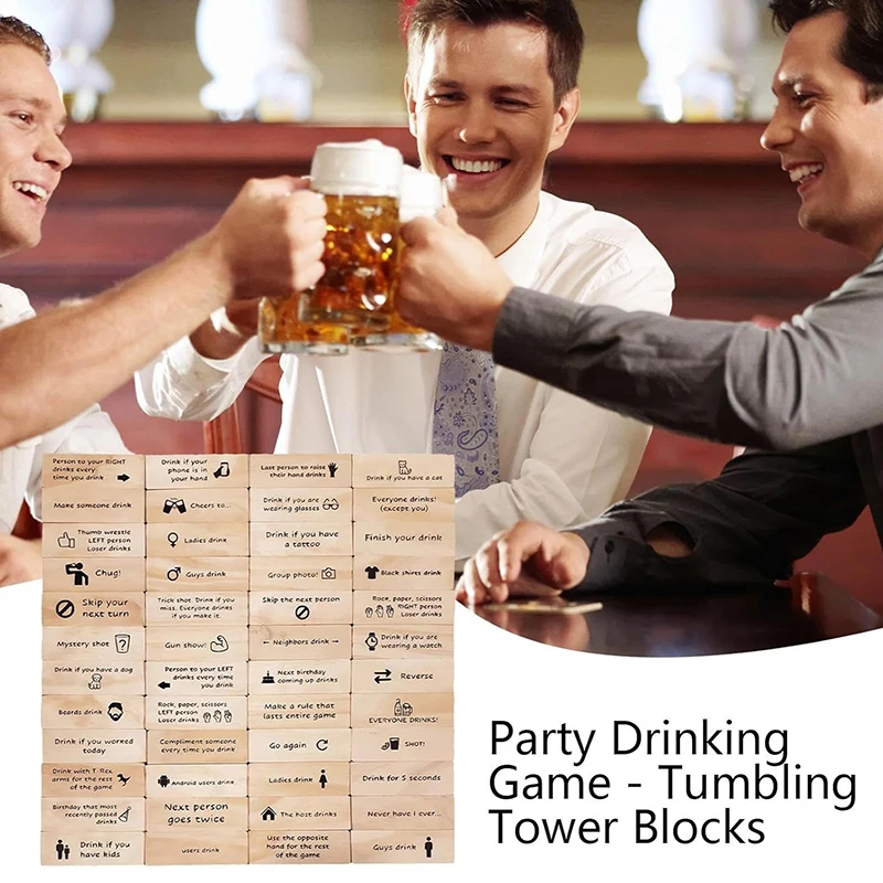 Feestdrinkspel IJsbreker Vragen Tumbling Tower Game Tumbling Tower Blokken Leuk en uitdagend Stapelbaar houten blok