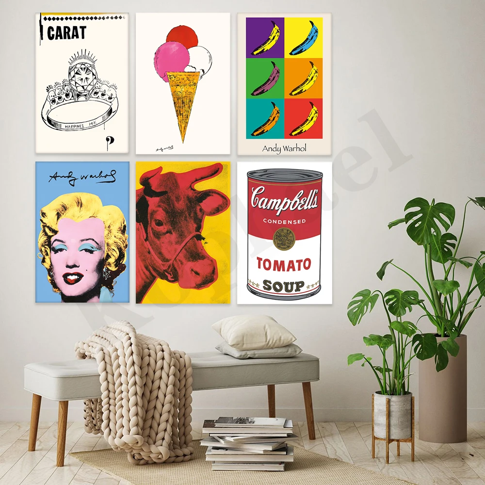 Andy Warhol Exhibition Works,Tomatoes.Flowers.Cows.Bananas.Ice Cream.Carat.Dance Figures.Home Wall Decor Art Color Posters