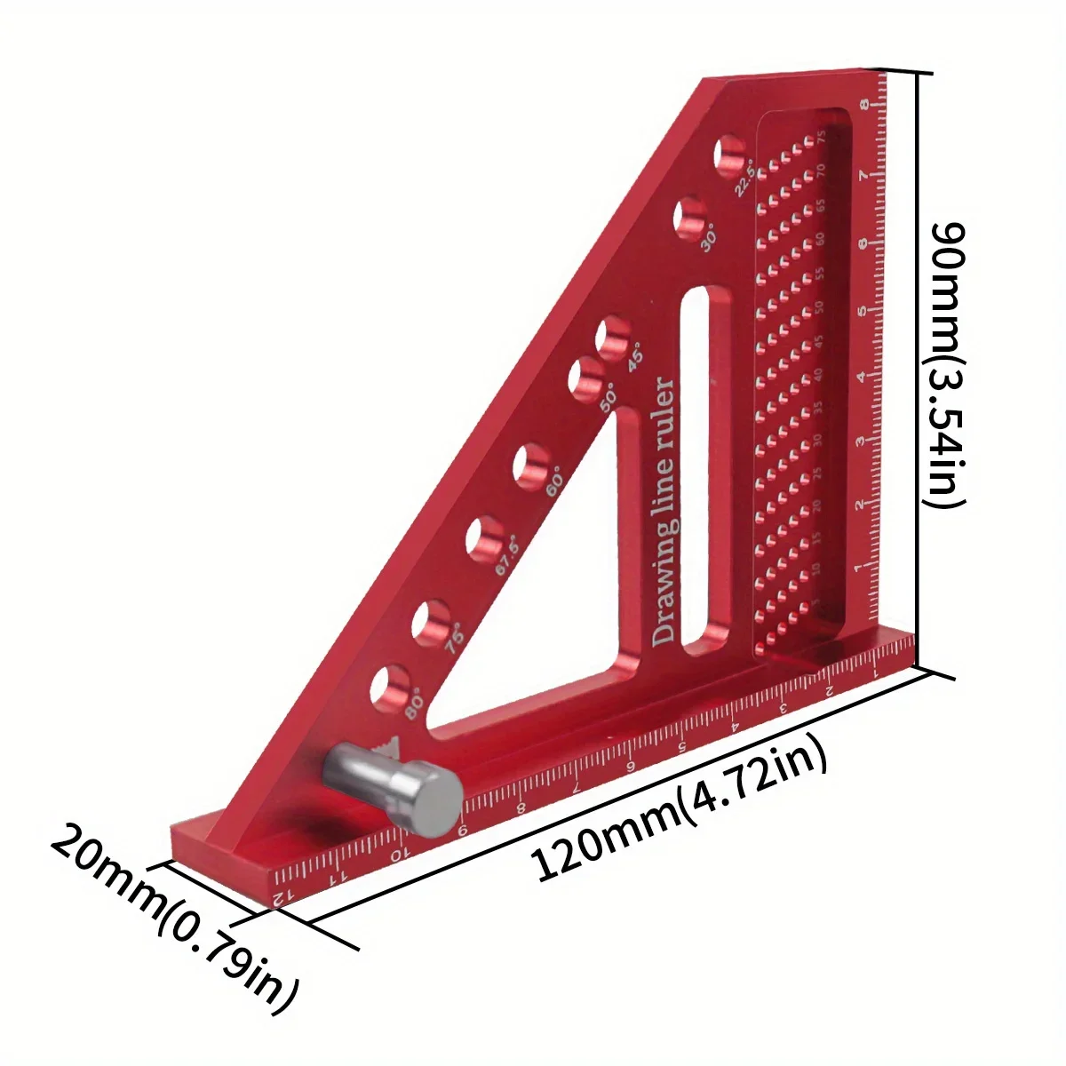 Aluminum Woodworking Square Protractor W/ Dowel Pins Miter Triangle Ruler - Metric / Inch T Type High Precision Layout Tool