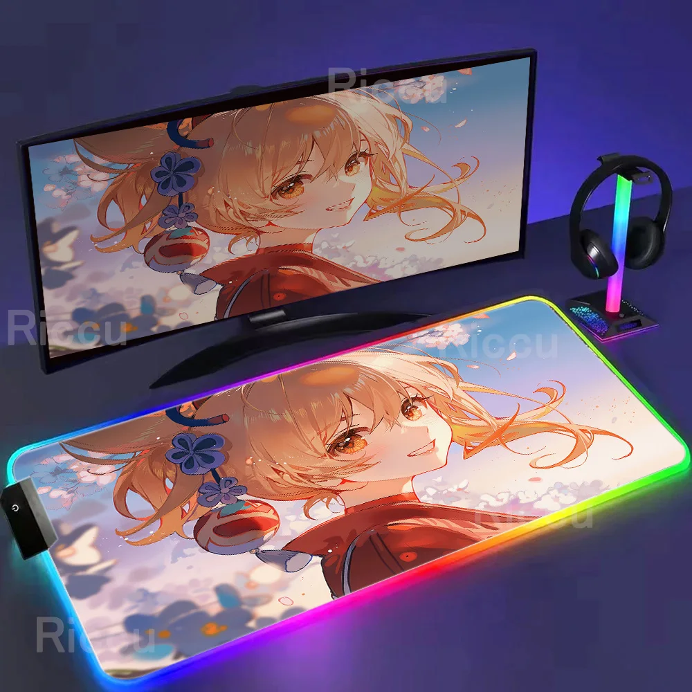 

RGB Yoimiya Mousepad Genshin Impact Mouse Pad Gamer Mat Xxl Pc HD Accessories Protector Keyboard Pad PC Computer Desk Gaming Mat