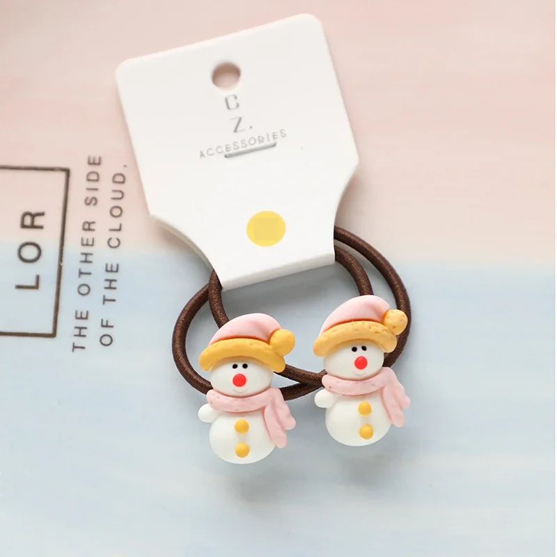 2pcs New Cute Christmas Elk Cartoon Elastic Hair Bands Rubber Hair Rope Tie Girls Hair Scrunchie Ponytail Holder Gum Accessories image 6