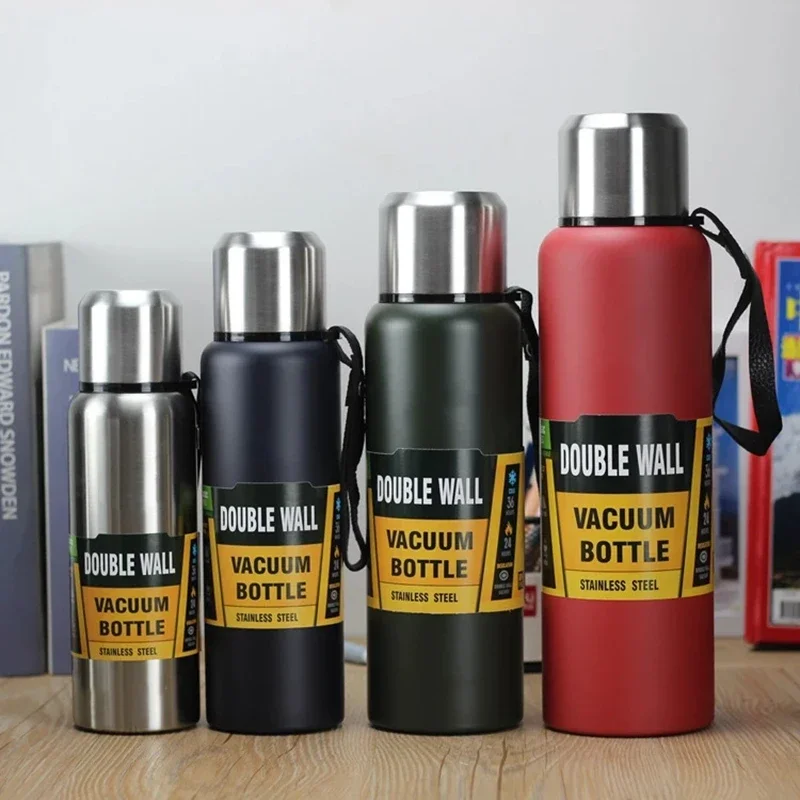 

Large Capacity Stainless Steel Thermos Portable Flask Insulated Tumbler with Rope Thermo Bottle Military Style Vacuum Flask