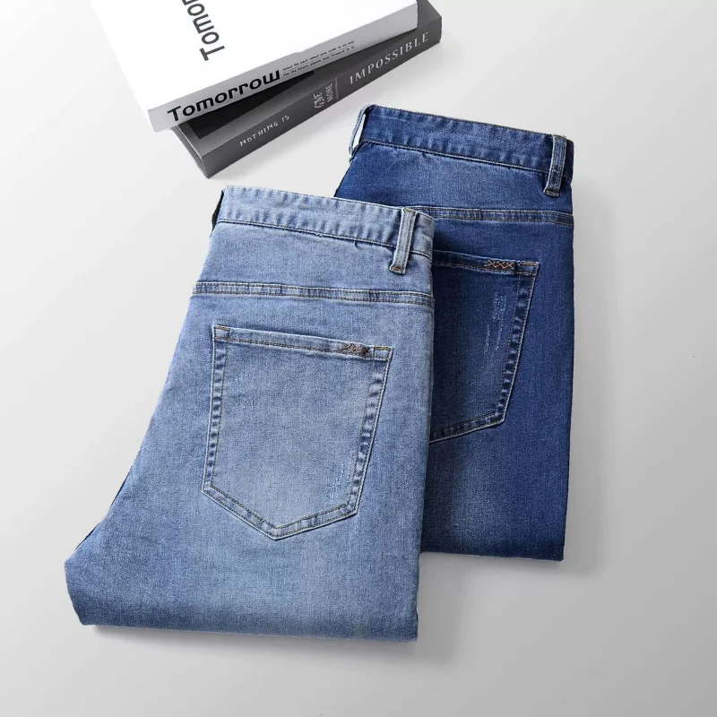 2026 Summer 73% Cotton Jeans mens Straight Fit Little Stretch Casual Denim Jeans for Man Pants Classic Trousers