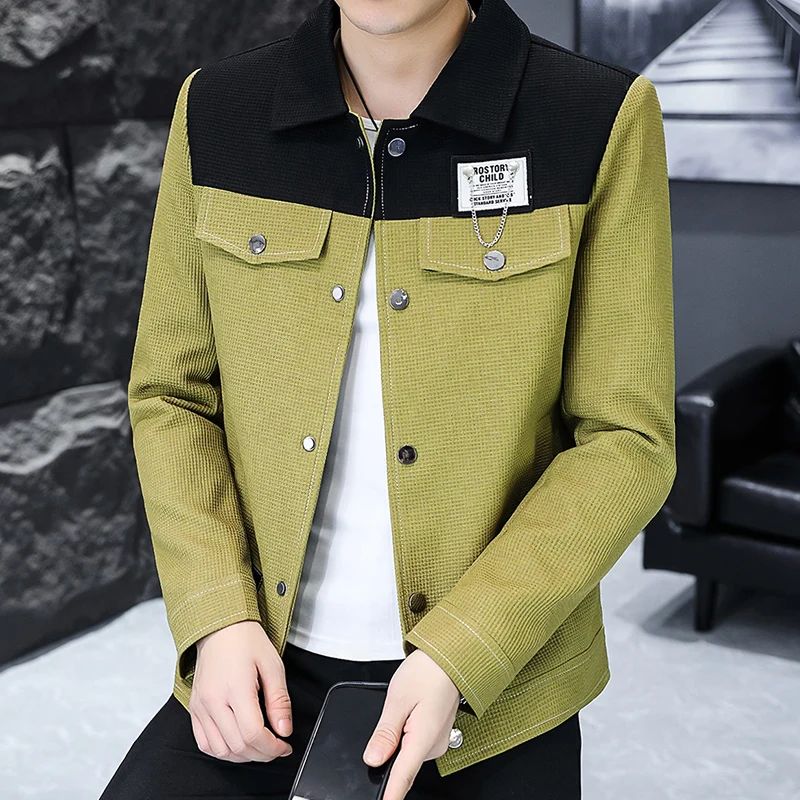 

2024 Spring Fashion Patchwork Jacket for Men Lapel Casual Business Jacket Coats Slim Social Streetwear Windbreaker Men Clothing