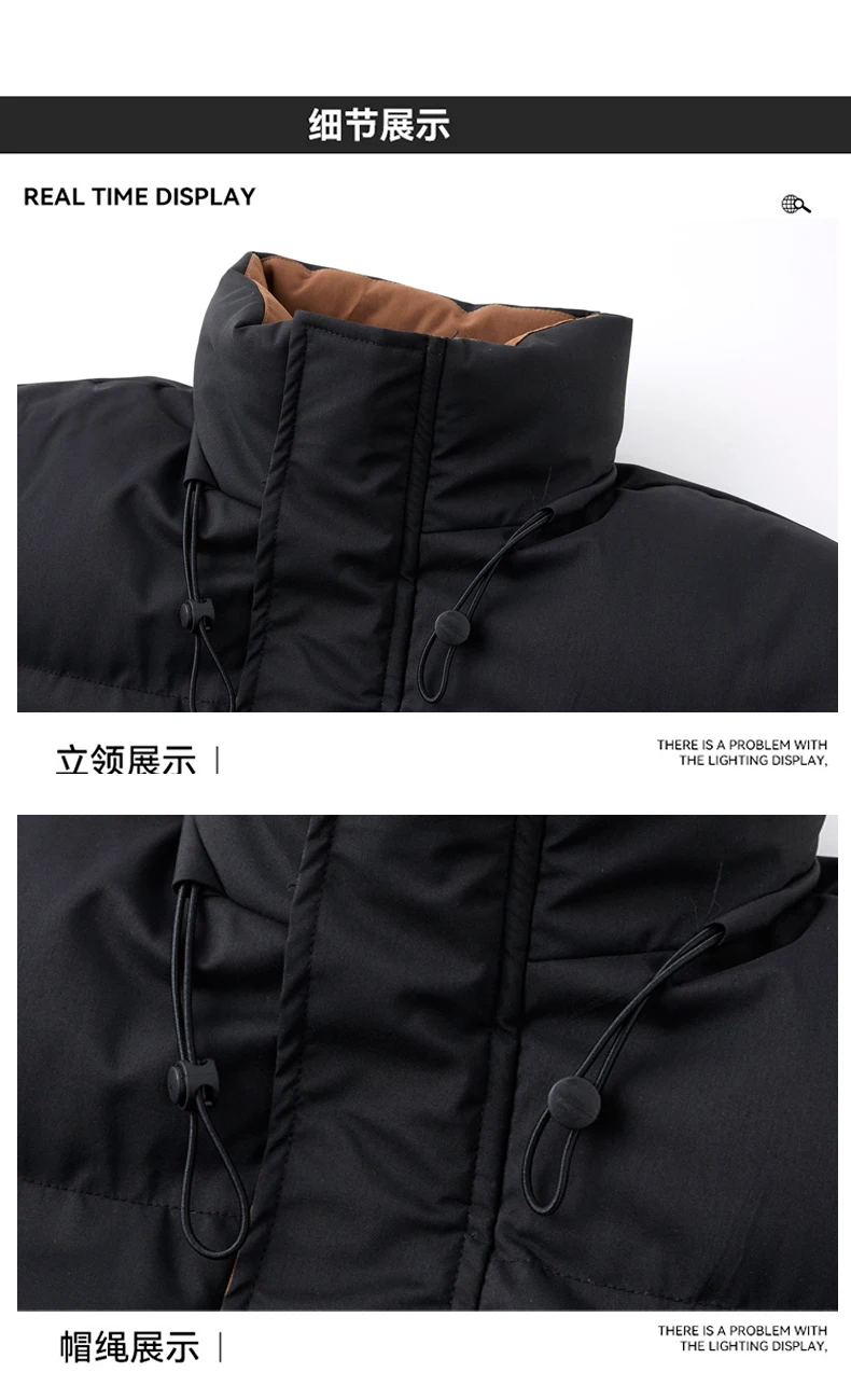 Male Solid Color Stand Collar Cotton Jacket Men Windproof Winter Thick Warm Parka Coat Men's Cotton Coat Thick Mens Warm Clothes