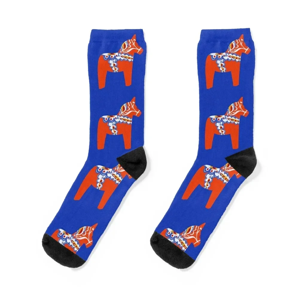 

Red Swedish dala horse Socks hockey cotton football Christmas Men Socks Women's