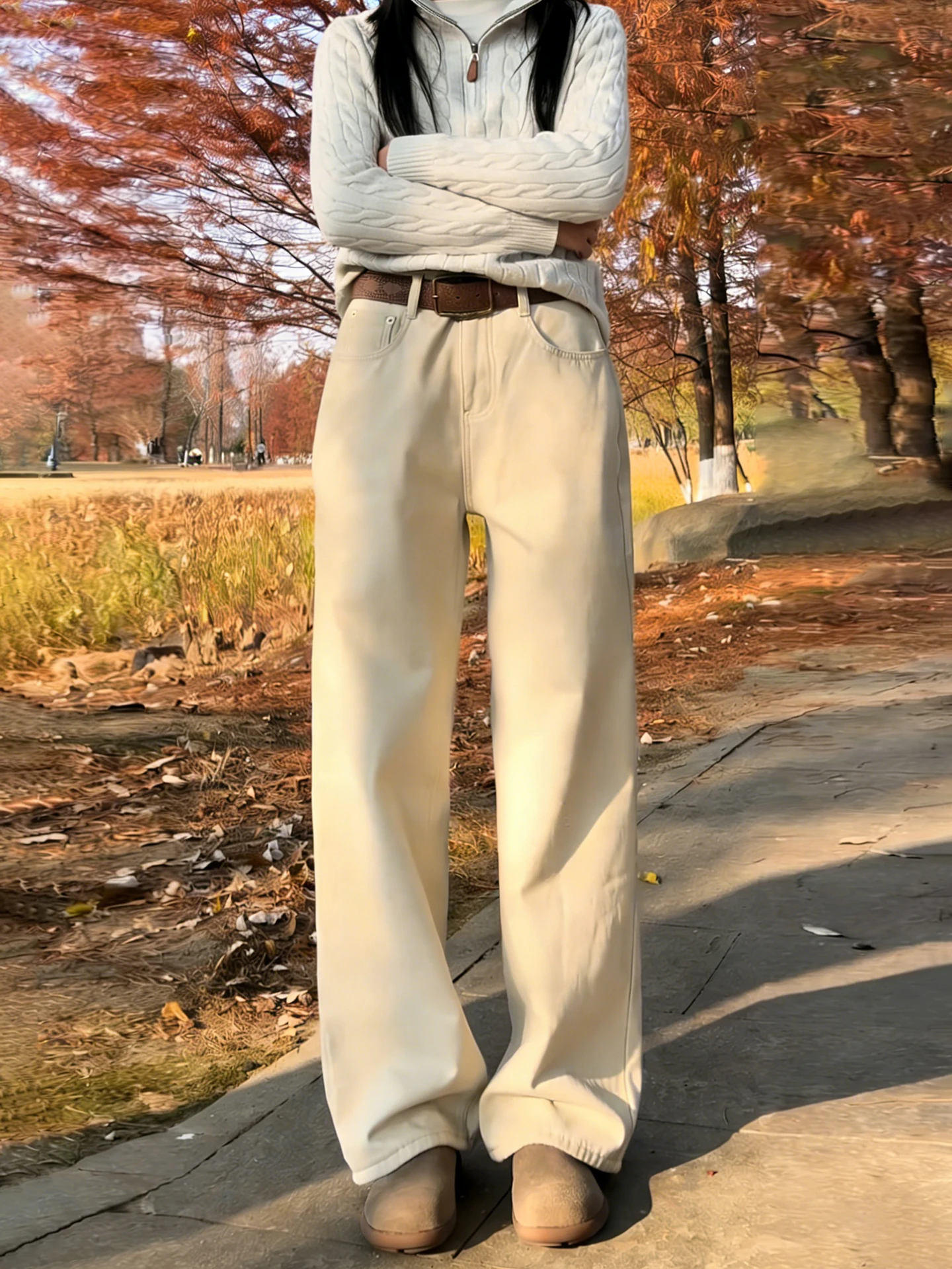 

Cleanfit High Waist Fce Lined Men's Jeans Winter American Sle Wide Leg Pants Slim Straight Tube Trousers