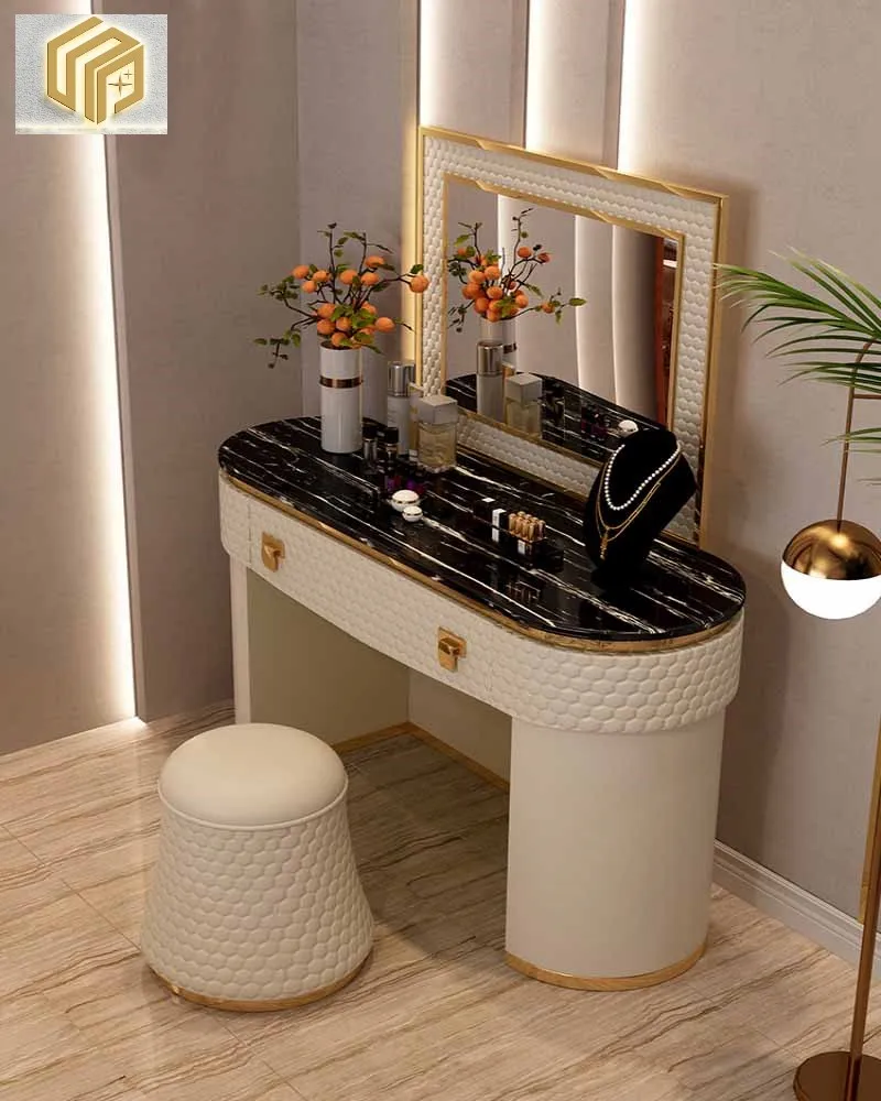 

Italian Light Luxury Dressing Table, Marble Postmodern Bedroom, Creative Makeup Table with Lights, Customized Size