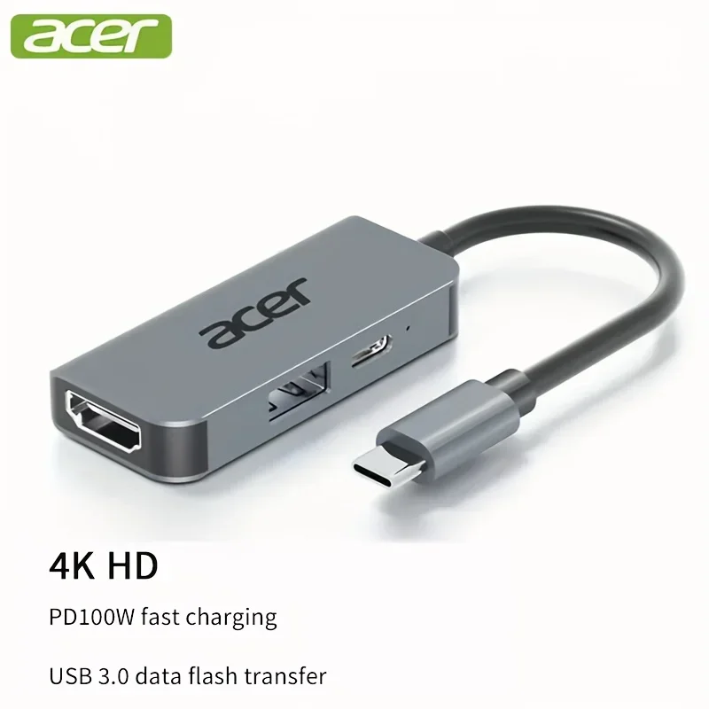 

Acer Type-C multi-port USB-C hub, supports 4K high definition TV 100W PD fast charging, USB-A, USB-C HY41-T3