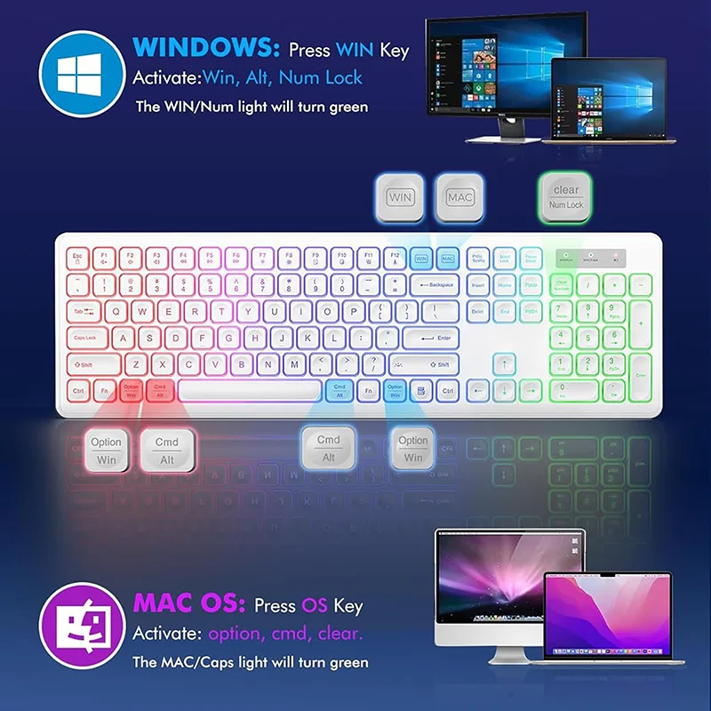 Rechargeable Backlit Wireless Keyboard And Mouse Combo Full-Size Illuminated 2.4Ghz Keyboard with USB Receiver for Computer